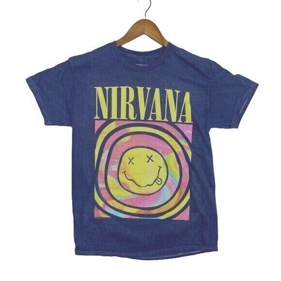 Nirvana Vintage Style Smile Back Short Sleeve Unisex T Shirt Crew Neck M Blue - Picture 12 of 12